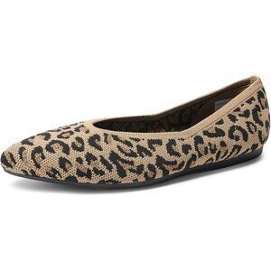 Women's Leopard Comfortable Dressy Knit Ballet Flats with Arch Support Shoes
